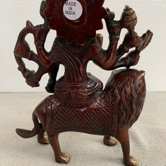 Durga & Lion Brass Statue Figurine with Antique Bronze Gold Finish - Picture 11 of 12